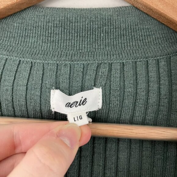 Aerie Gotta Jet Polo Cardigan Sweater in Forest Green Size Large - Picture 4 of 6